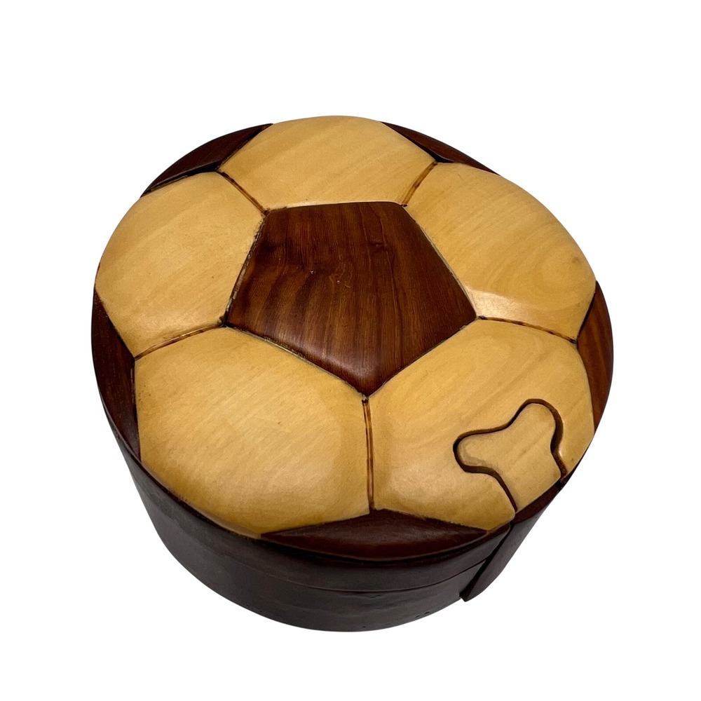 Wooden Soccer Ball Flower Puzzle Box Trinket Storage Container Unique Gift